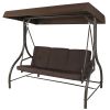 Brown 3-Person Outdoor Porch Swing with Canopy