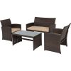 Brown Resin Wicker 4-Piece Modern Patio Furniture Set with Beige Cushions