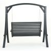 Outdoor Wooden Hanging Porch Swing with Stand in Grey Wood Finish