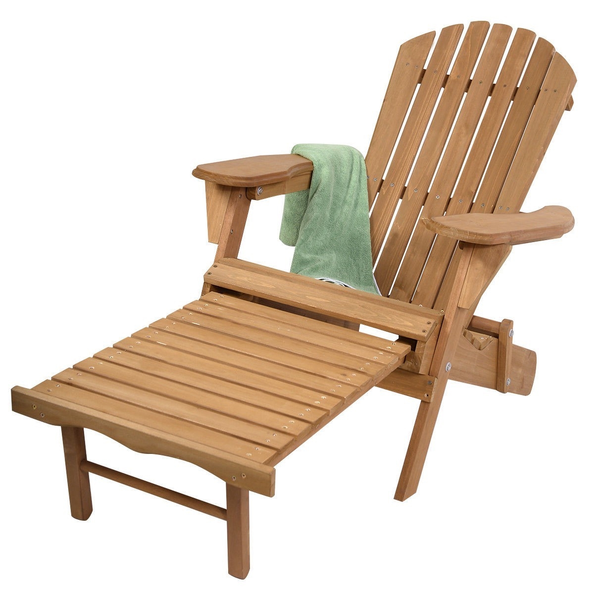 Folding Wood Adirondack Chair with PullOut Foot Rest Ottoman