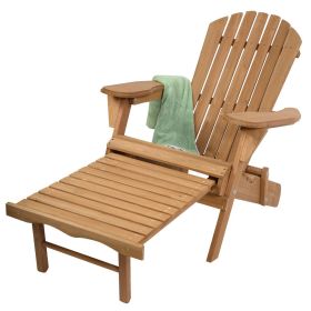 Folding Wood Adirondack Chair with Pull-Out Foot Rest Ottoman