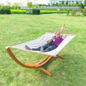 White Cotton Polyester Hammock with 10.5 Ft Crescent Wood Stand