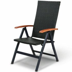 Outdoor Heavy Duty Folding Rattan Patio Chair with Wood Armrest