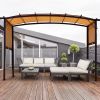 9 x 12 Ft Outdoor Patio Pergola Gazebo with Steel Frame and Beige Brown Canopy