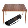 Portable Patio Table with Brown Solid Wood Top and Carry Bag