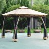 10 x 10 Ft Outdoor Gazebo with Taupe Brown Vented Canopy and Mesh Side Walls