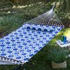 Blue White Quilted Hammock with 13-ft Heavy Duty Black Metal Stand