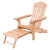 Unfinished Wood Adirondack Chair with Retractable Foot-rest Ottoman