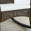 Indoor/Outdoor Patio Porch Mocha Wicker Rocking Chair with Beige Cushion