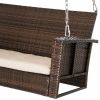 Brown Resin Wicker 2-Person Porch Swing Loveseat with Tan Cushion