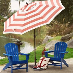Outdoor 9-Ft Patio Umbrella with Tilt and Crank Lift in Coral Red White Stripe