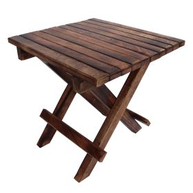 Plank Style Square Portable Mango Wood Picnic Chair with Cross Legs, Rustic Brown